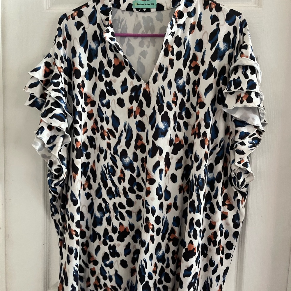 Elegant Animal Print Ruffle Sleeve Blouse
